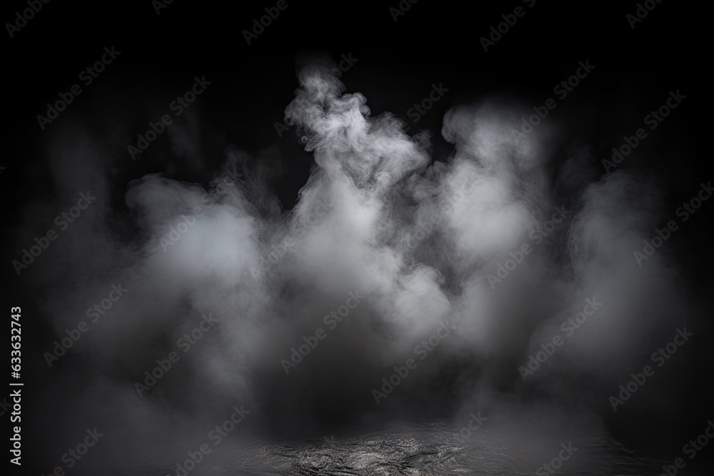 Fototapeta premium Product Showcase. Classic charm on black background. Abstract white smoke texture on vintage backdrop