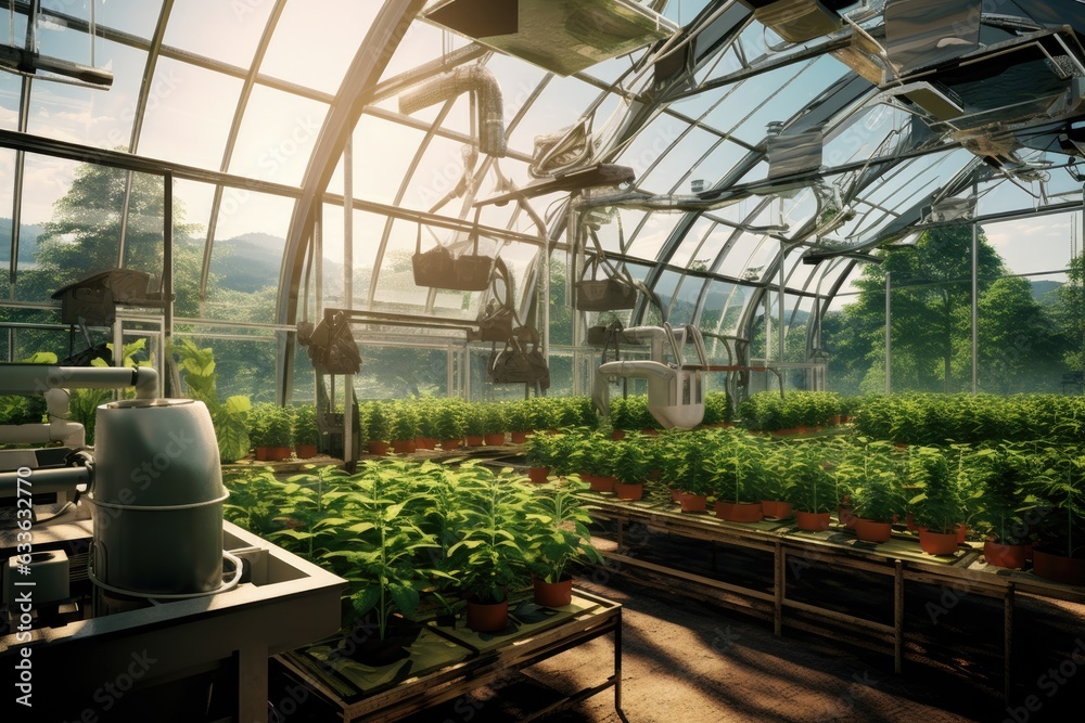 high-tech greenhouse with artificial photosynthesis technology