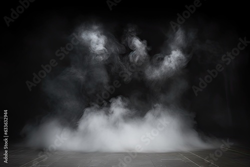 Product Showcase. Classic charm on black background. Abstract white smoke texture on vintage backdrop