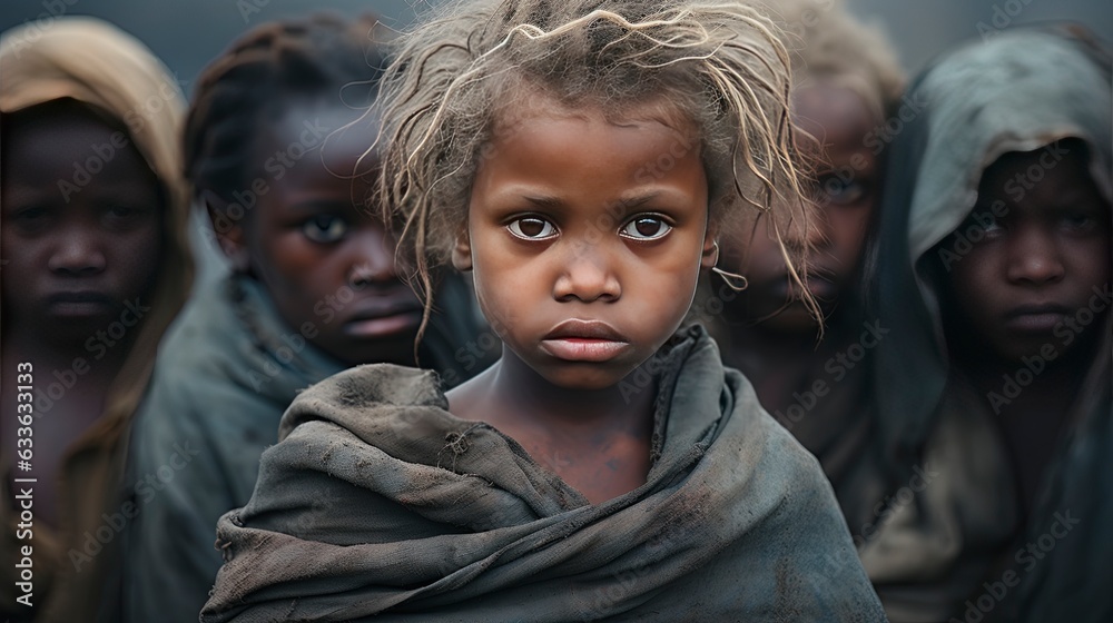 Images highlighting the stark reality of child hunger, emphasizing the pressing need for global nutritional support and intervention. 'generative AI' 