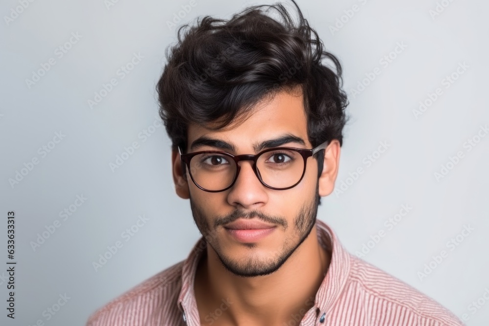 handsome young latin man wearing spectacles while looking at the camera