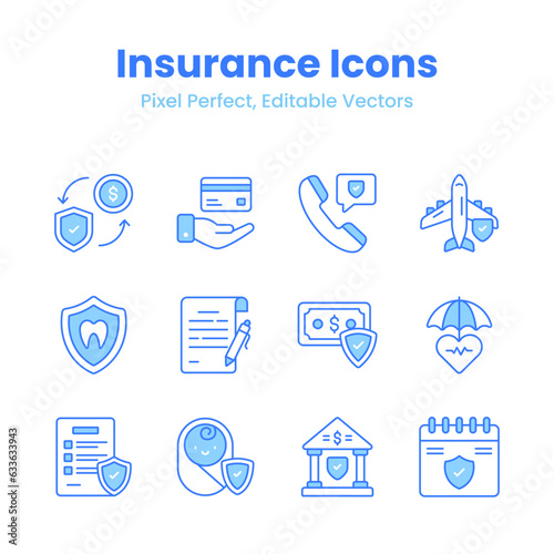 Check this beautifully designed insurance, security, and protection icons set, premium vector design