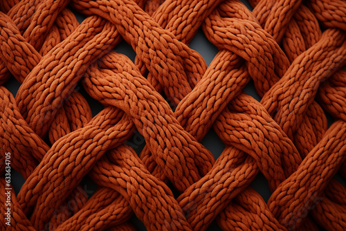 Orange color knitted background, overhead view
