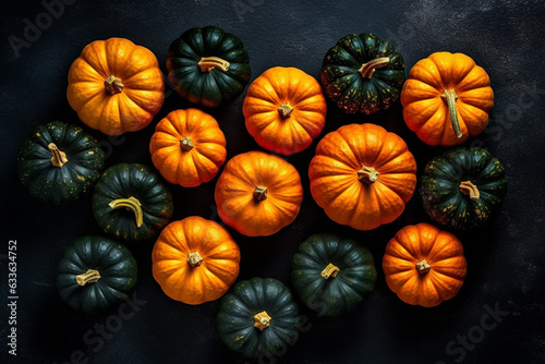 Overhead view on group of pumpkins