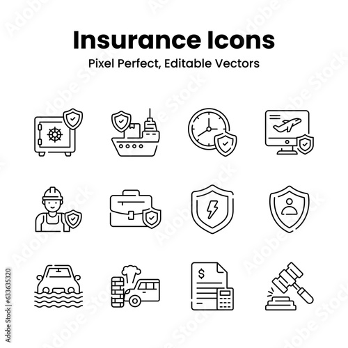 Get your hold on this visually appealing insurance icons set, security, protection, assurance and safety vectors, premium design