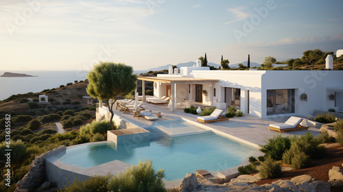 Traditional mediterranean white house with pool © Little