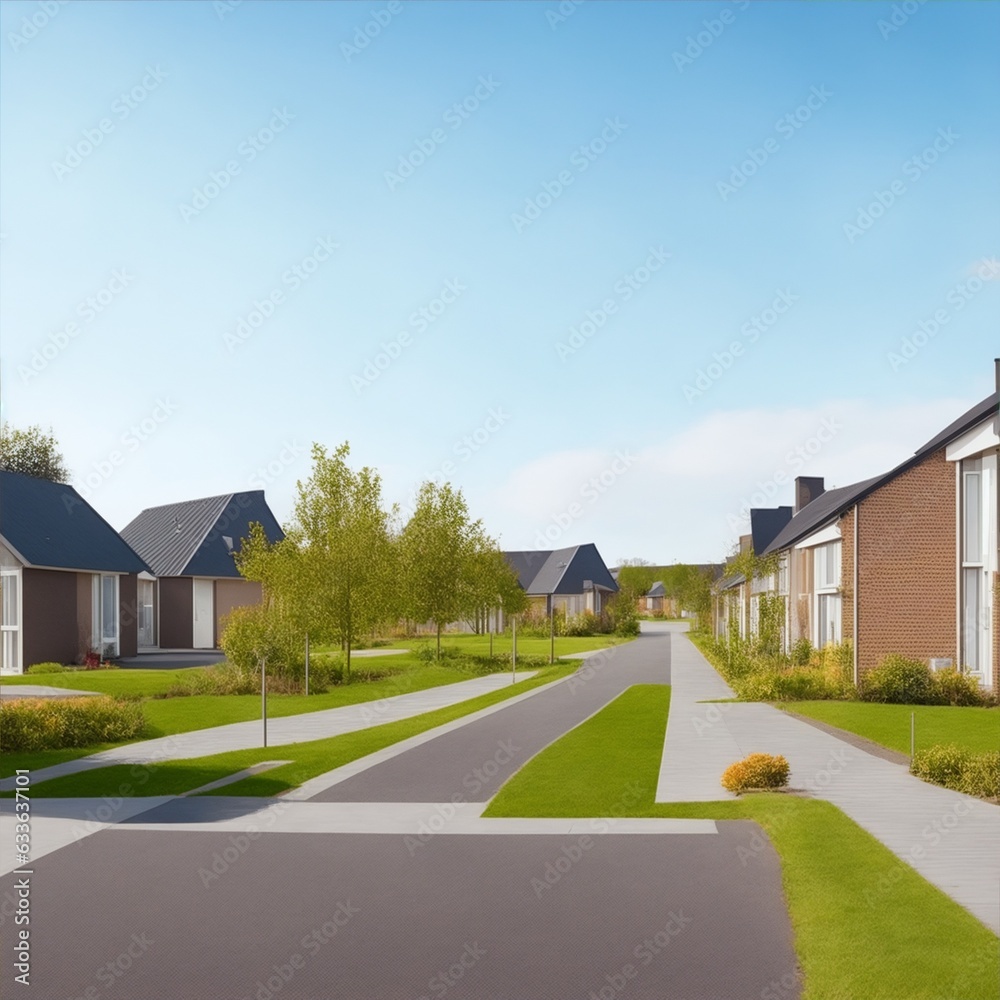 modern housing with wide access road illustration modern housing with wide access road illustration