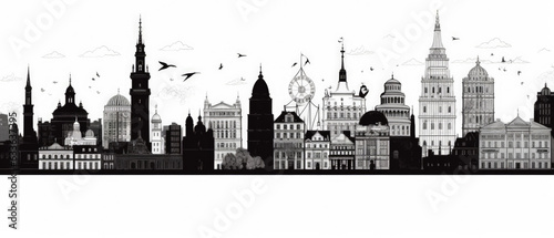 Poland Famous Landmarks Skyline Silhouette Style, Colorful, Cityscape, Travel and Tourist Attraction - Generative AI