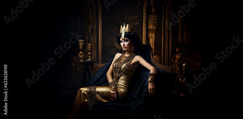 Cleopatra Egyptian Queen in royal palace. AI generative.