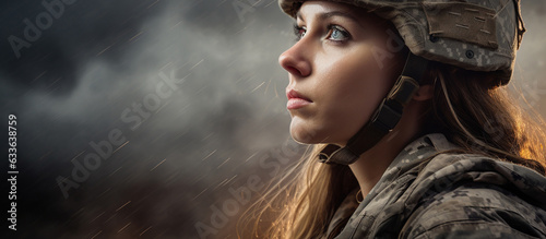 Courageous female soldier returning home from the army