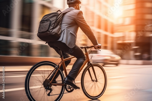 Business man riding a bike to work in the city
