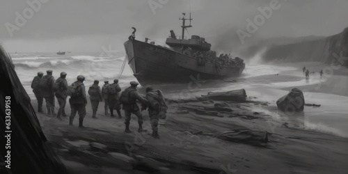 The tragic Normandy landings during World War II - Generative AI photo