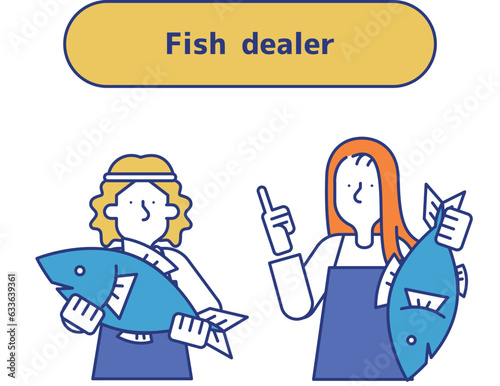 魚業に従事する男女のセット（上半身）