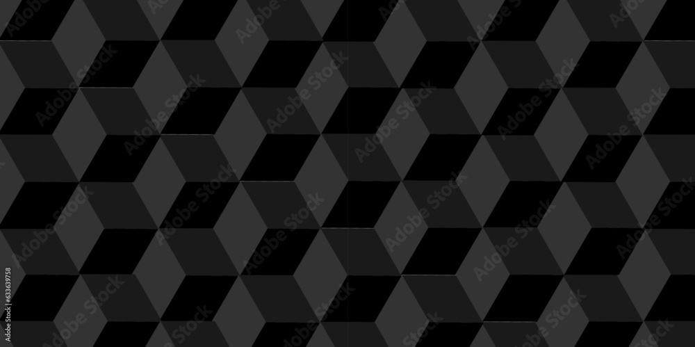 Seamless geometric dark black shape square cube and triangle paper texture. abstract retro Pattern of paper a seamless geometric back cube pattern background. Grey black mosaic backdrop texture.