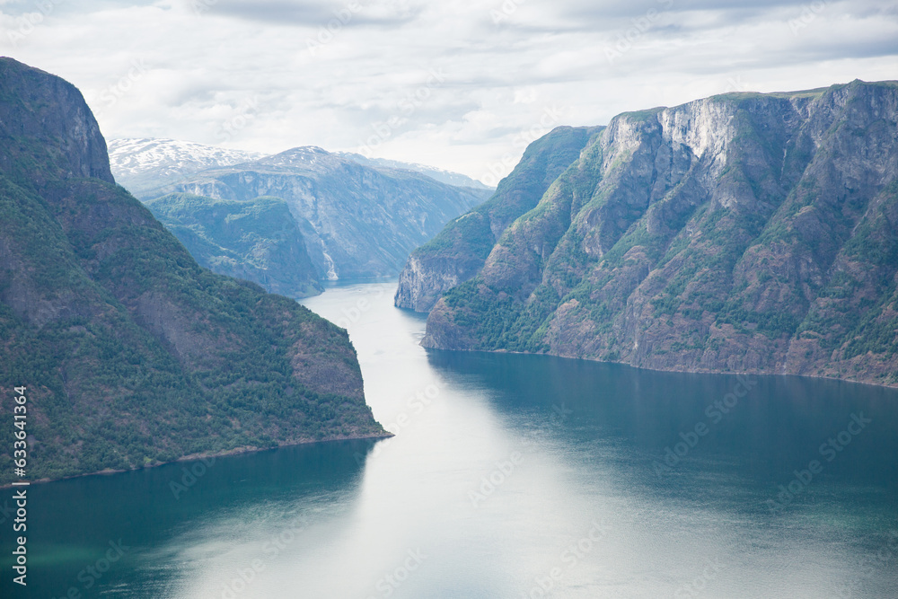 Aurlandsfjord fjord amazing landscape, Norway Scandinavia. National tourist route Aurlandsfjellet