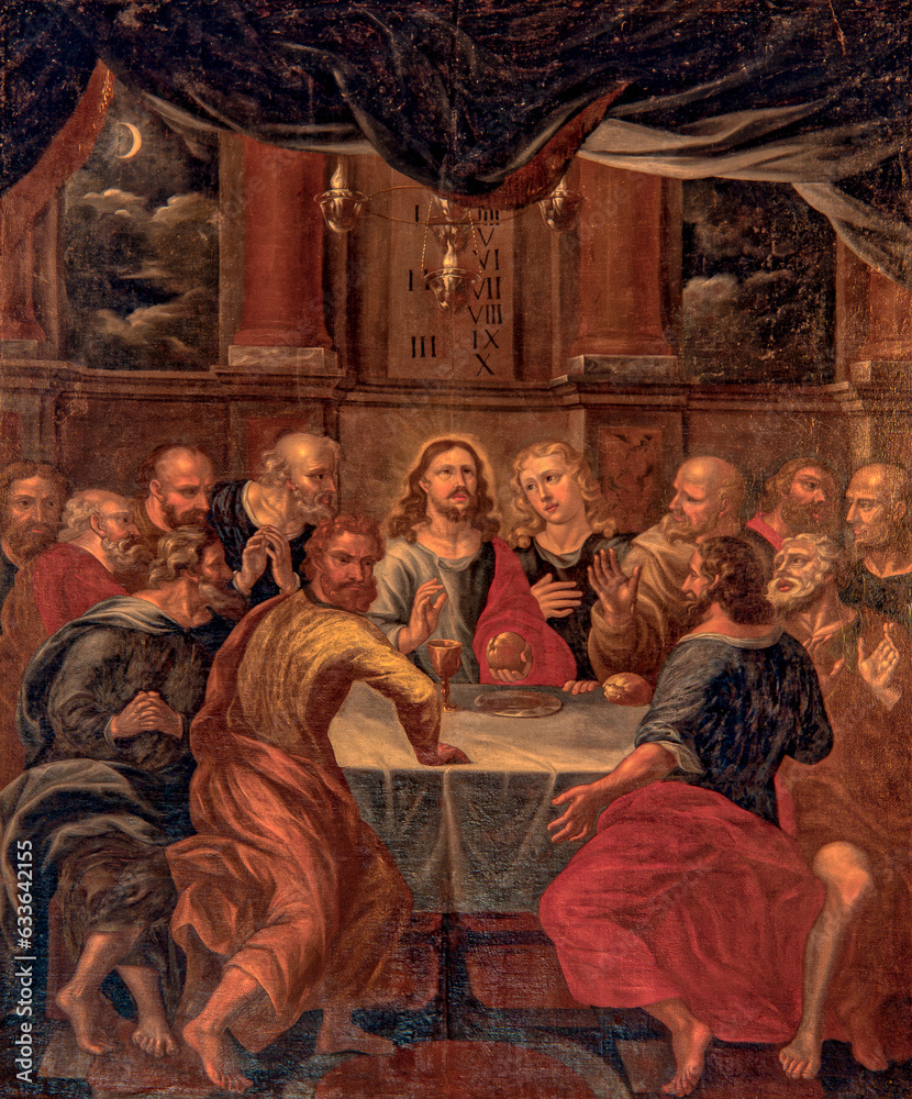 altarpiece depicting the eucharist with Jesus and the twelv diciples