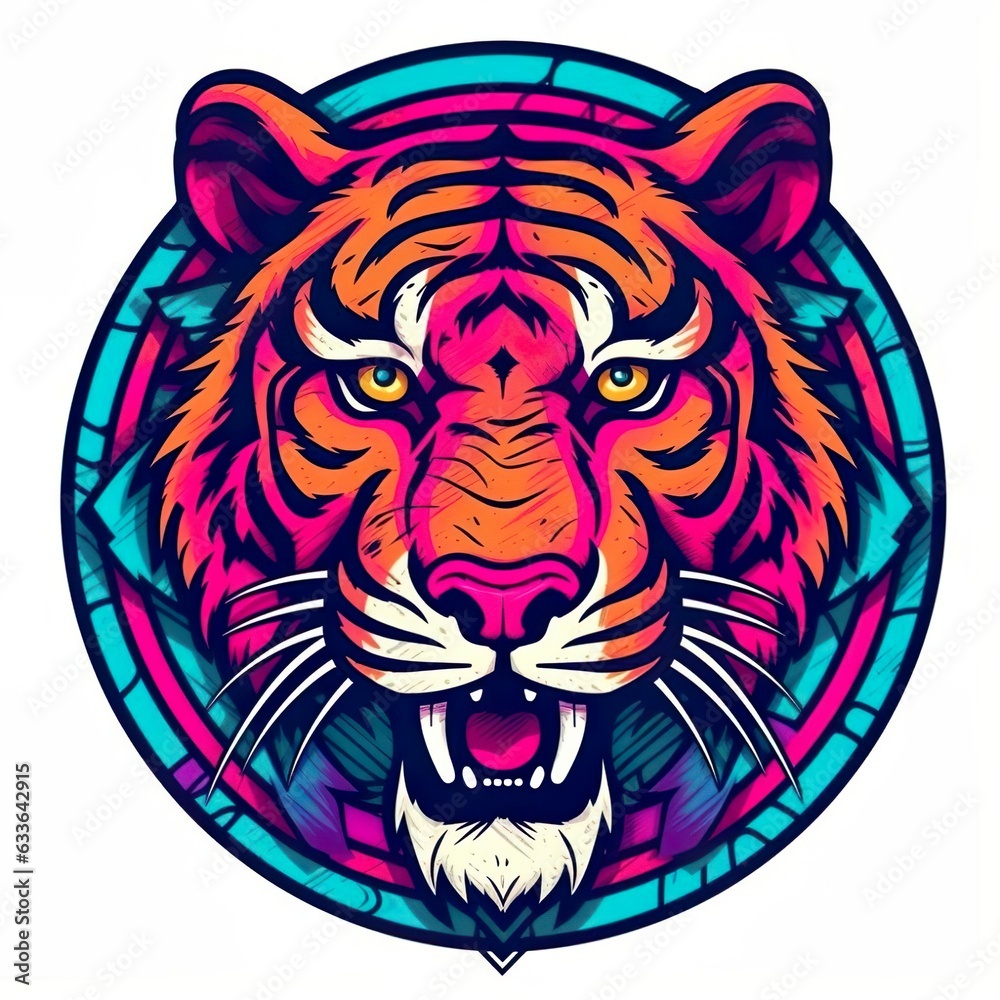 Portrait of an colorful tiger illustration design on isolated white background made with generative ai technology