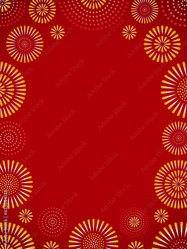 赤と金の花火のフレーム・背景素材（縦向き）
