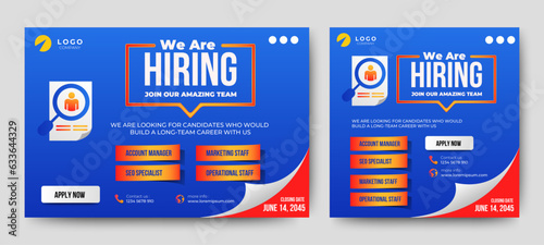 Job vacancy, hiring or recruitment social media banner post template. vector