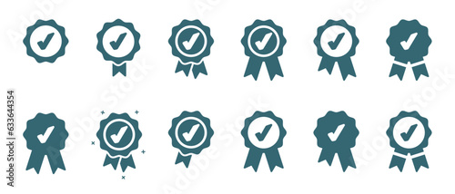 Approval Check Icon, Quality Sign, Certified Medal Symbol Set - Different Vector Illustrations Isolated On White Background