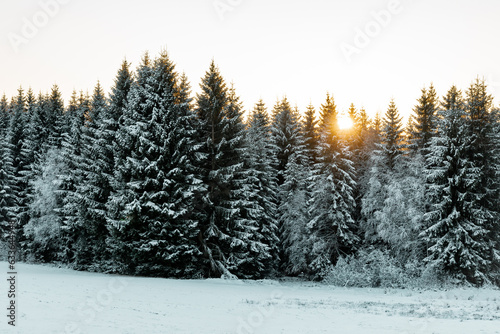 Beautiful sunset at the Sumava national park in winter