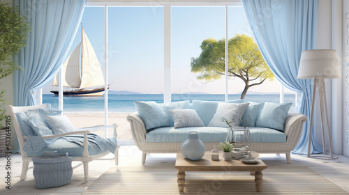 Coastal Retreat: Light Blue Curtains with Nautical Motifs, Inviting the Calming Vibes of the Ocean Indoors  © Наталья Евтехова