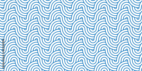 Abstract blue pattern with circles with Seamless overloping clothinge and fabric pattern with waves. abstract pattern with waves and blue geomatices retro background. 