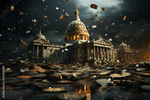 illustration with the capitol in Washington D.C., USA and corrupt money