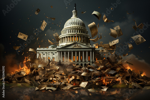 illustration with the capitol in Washington D.C., USA and corrupt money