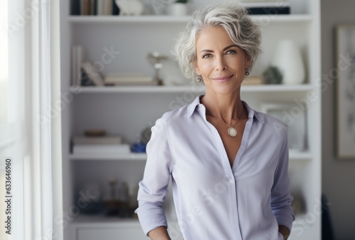 Free Download Attractive elderly woman standing in office at home - GFXLoad