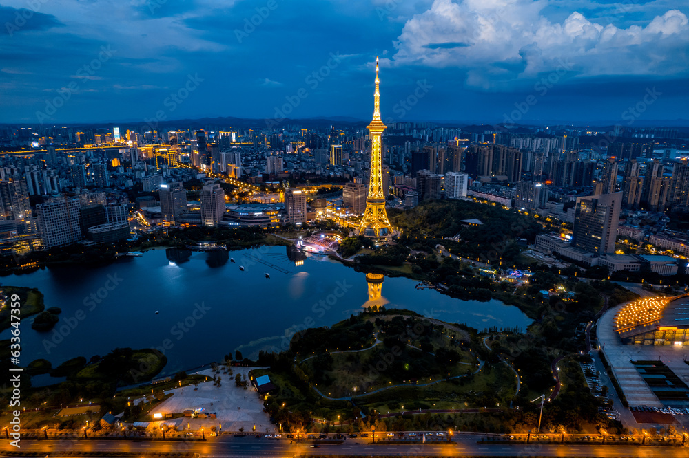 Obraz premium Night view of Shennong City in Zhuzhou, Hunan Province