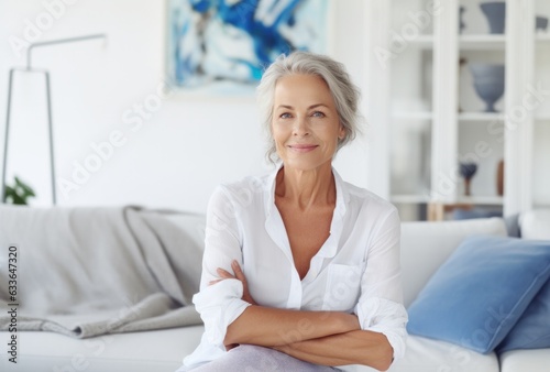 Attractive elderly woman standing in office at home