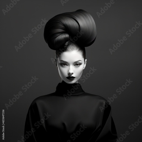 Beautiful woman in a black and white photo, in the style of fashion shapes