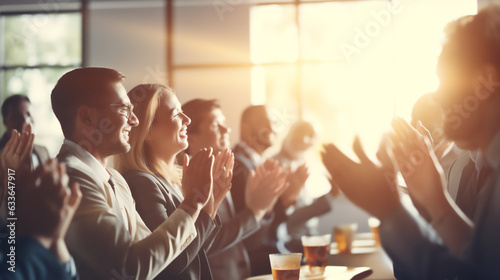 Conference, team of coworkers clapping hands for success of presentation Support, achievement and diverse group of people applauding together in business meeting. 