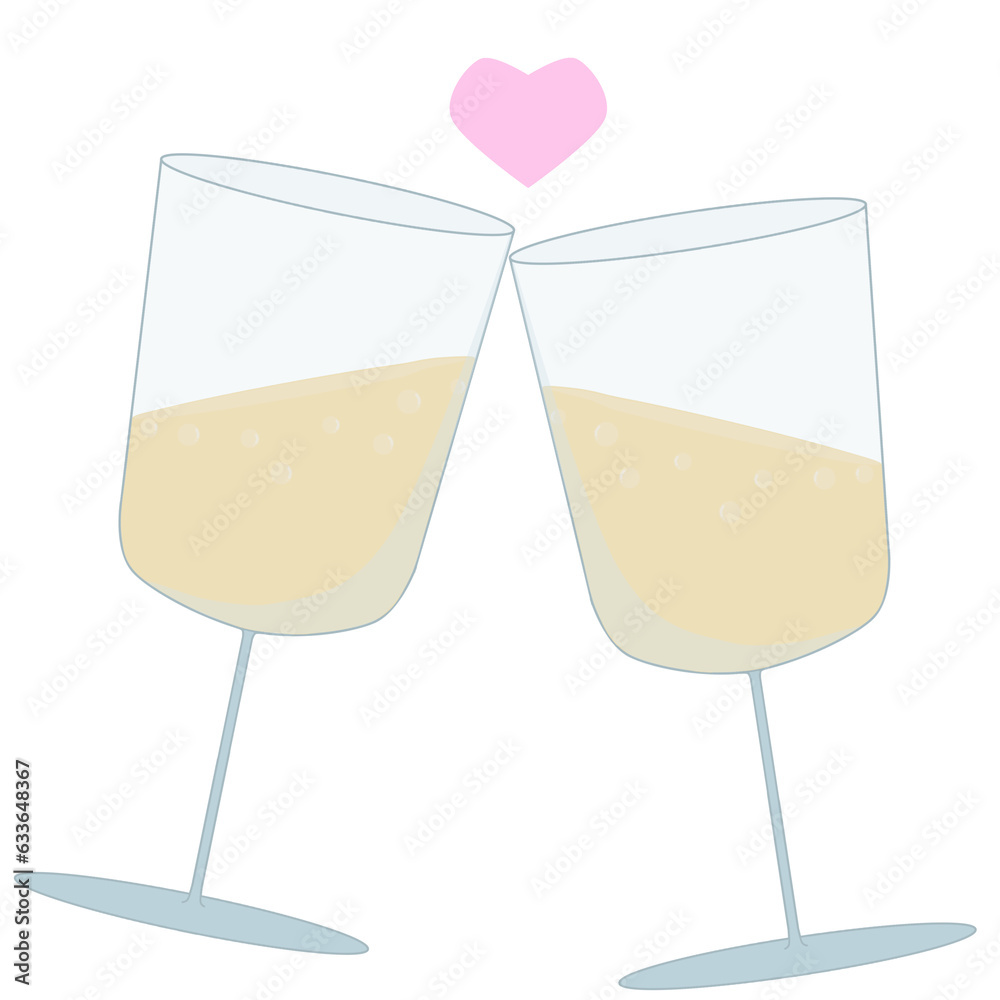 Raise two Glass of Champagne with Heart, Celebration of Love Vector Raise two Glass of Champagne with Heart, Celebration of Love Vector