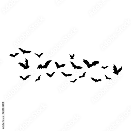Halloween flying bats. Decoration element from scattered silhouettes. 