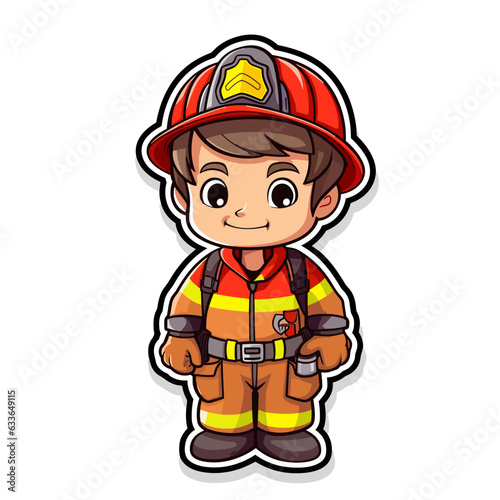 A prepared firefighter in a protective suit and helmet is ready to intervene to extinguish the fire. Firemen at work. Cartoon vector illustration.