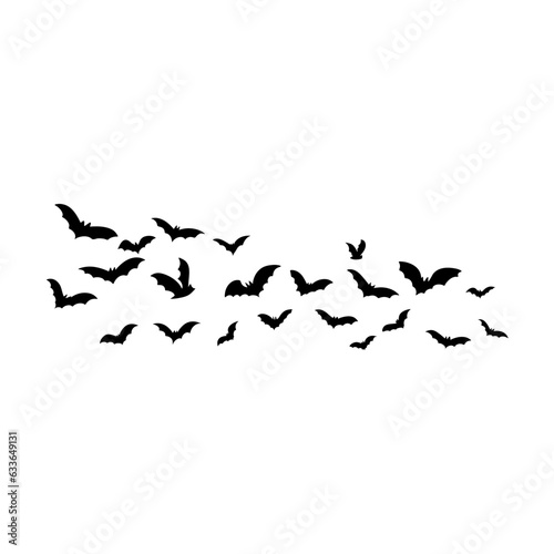 Halloween flying bats. Decoration element from scattered silhouettes. 