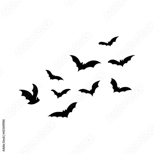 Halloween flying bats. Decoration element from scattered silhouettes. 