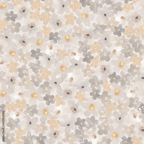 Watercolor floral pattern with beige flowers. Perfect for fabric, textile, apparel. Cute seamless pattern. Great for nursery fabric, textile. Vintage background.
