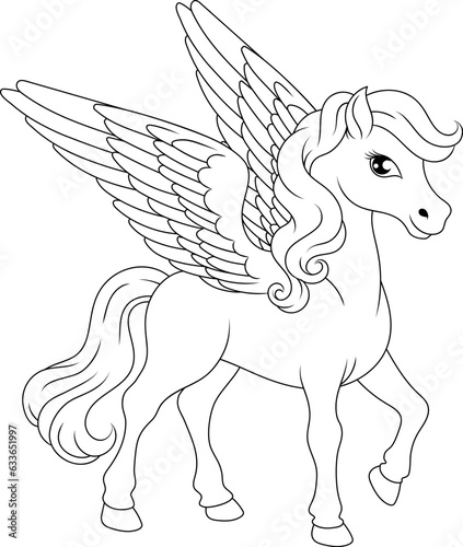 A Pegasus horse with wings cartoon mythological animal from Greek myth illustration