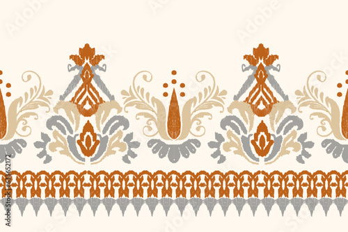 Ikat floral embroidery on light yellow background Traditional ethnic ikat  aztec abstract vector pattern  tribal seamless pattern  folk embroidery and mexican style