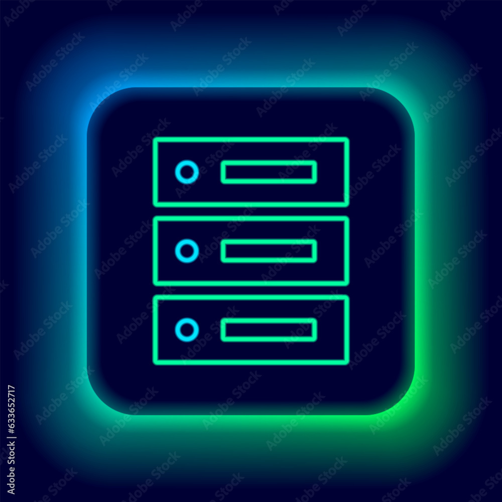 Glowing neon line Server, Data, Web Hosting icon isolated on black background. Colorful outline concept. Vector Glowing neon line Server, Data, Web Hosting icon isolated on black background. Colorful outline concept. Vector
