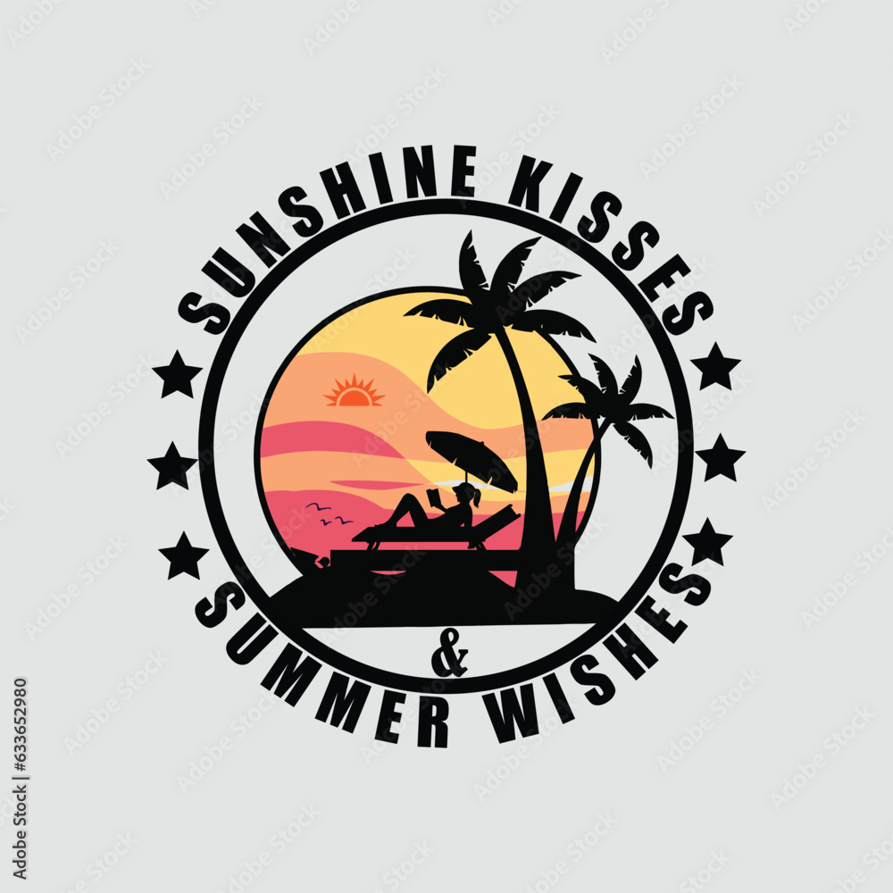 SUNSHINE KISSES & SUMMER WISHES, Creative summer t-shirt design
