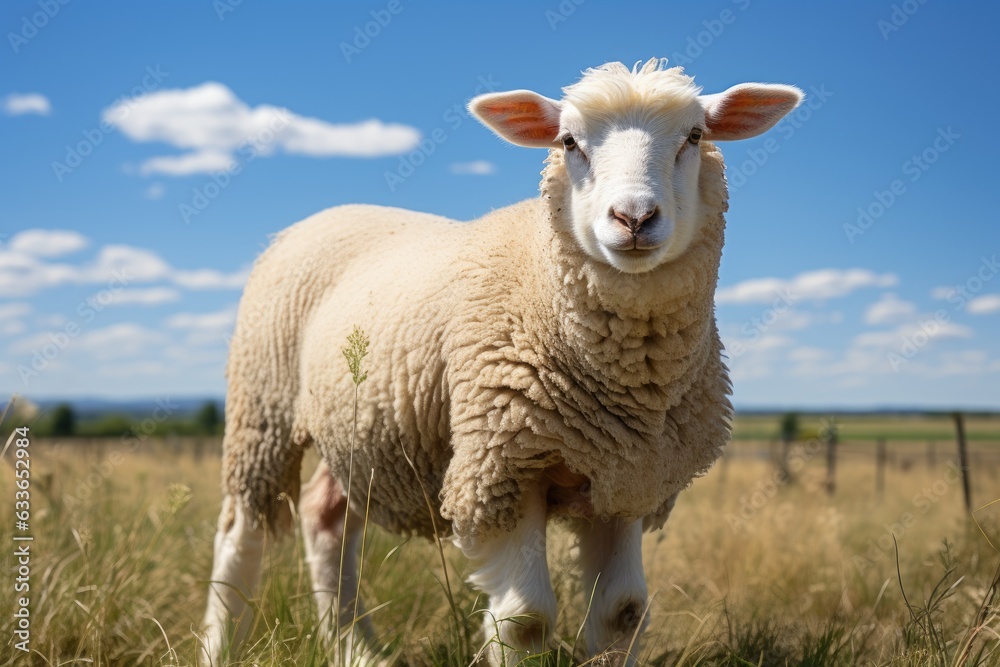 beautiful sheep on farm background - created using generative AI tools beautiful sheep on farm background - created using generative AI tools