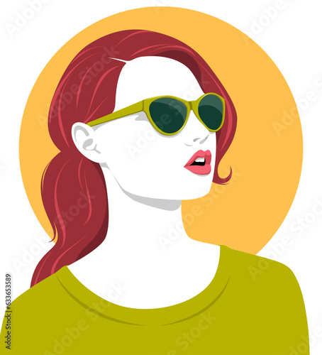 1410_Beautiful redhead woman wearing fashionable sunglasses