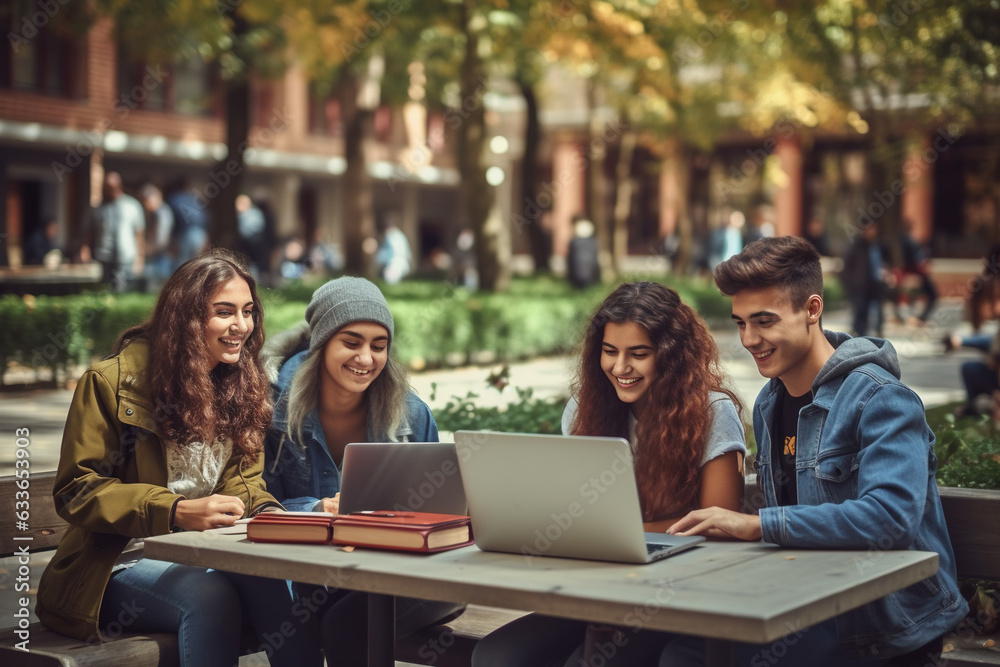 Young people studying in college campus Young people studying in college campus