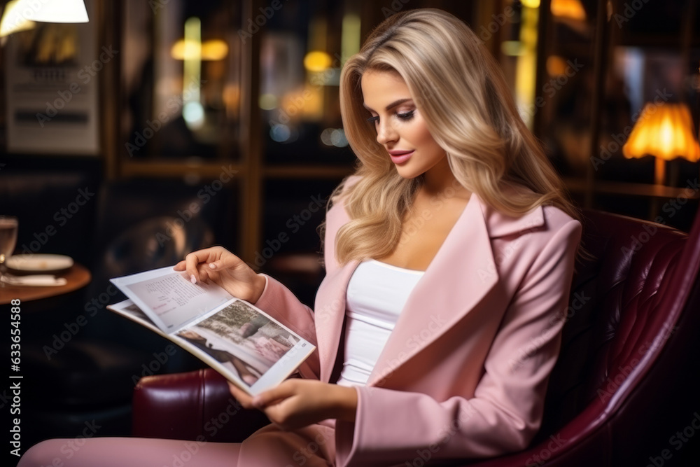 Beautiful female reading fashion magazine Beautiful female reading fashion magazine