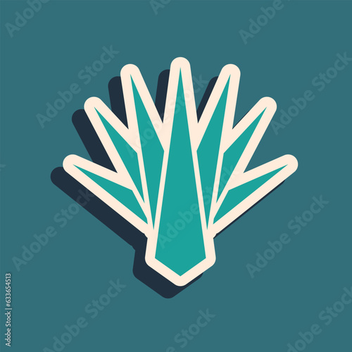 Green Agave icon isolated on green background. Traditional Mexican plant. Long shadow style. Vector