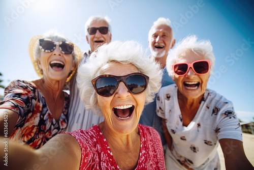 Low angle view of senior citizens having fun and looking at the camera © wolfhound911